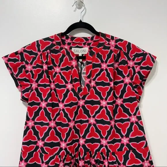 Saloni Abstracts Floral Print Ashley-B Shift Dress in Chilli Pawpaw Size 4 NWT